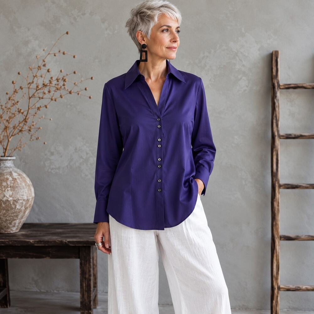 Chico's Purple No iron Long Sleeve Cotton Button Down Shirt Top 3